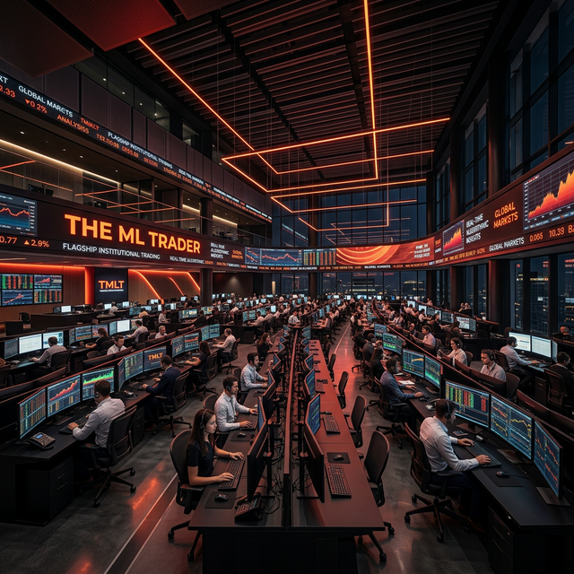 Professional stock market trading dashboard showing candlestick charts and financial data analysis for ML-powered trading education